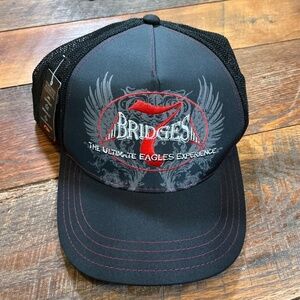 7 Bridges Hat Trucker Cap Mesh Back Black Red Embroidered Band Merch Pukka
